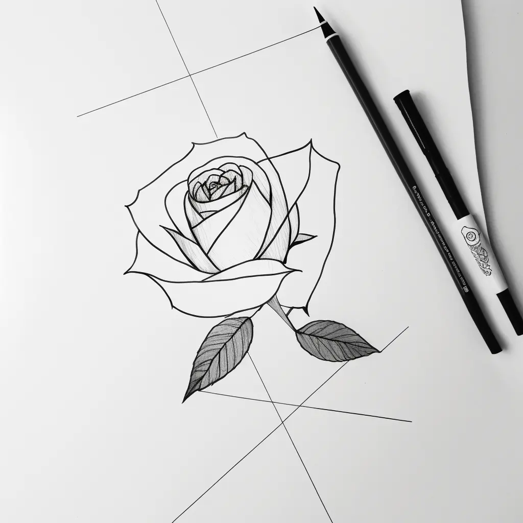 minimalist rose tattoo design, lines, minimal, black and white, white background